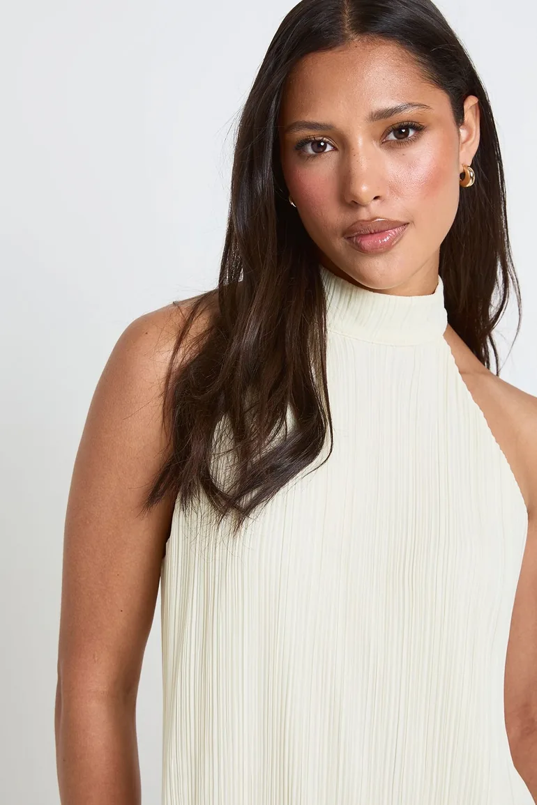Plisse Double Ruffle Mini Dress - ivory - 1