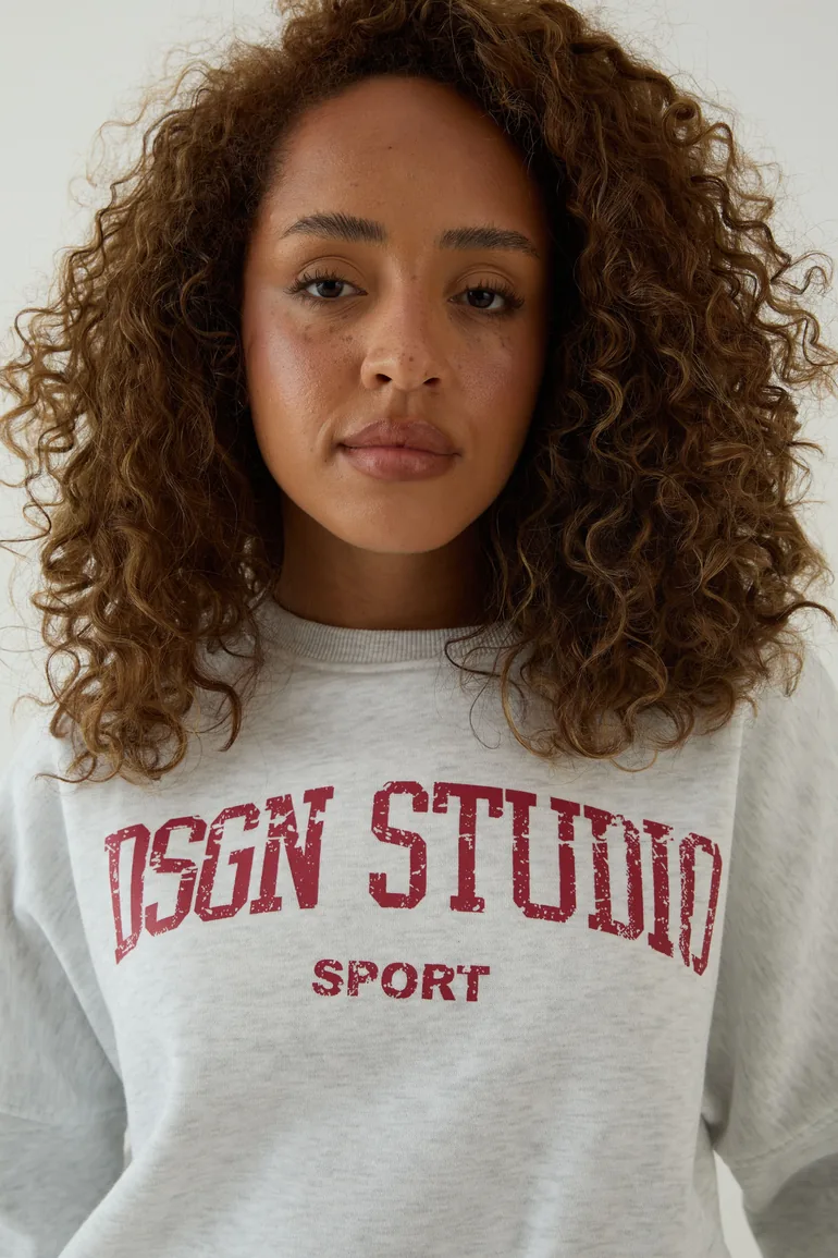 DSGN Studio Collegiate Printed Balloon Sleeve Crew Neck Sweatshirt - ash grey - 3