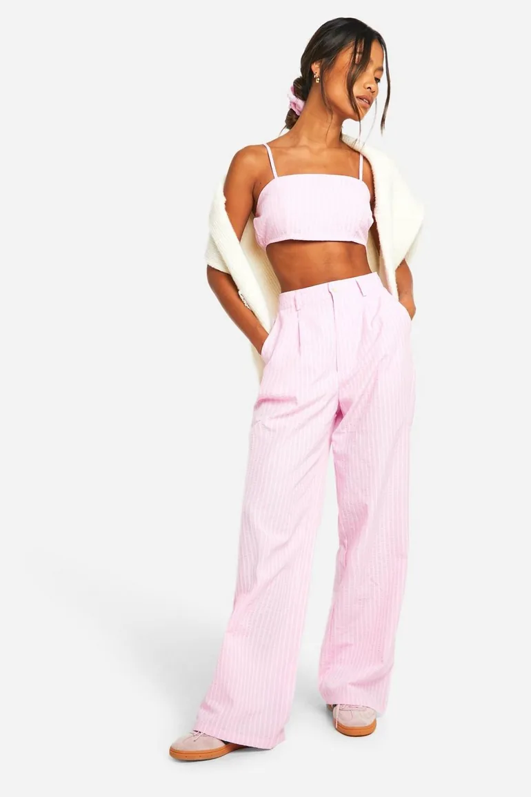 Stripe Bralet And Matching Hair Scrunchie Set - baby pink