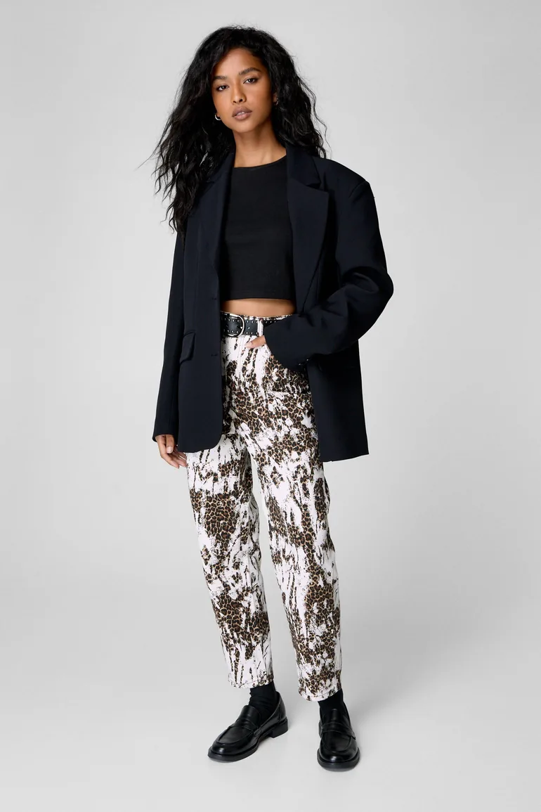 Leopard Print Straight Leg Jeans
