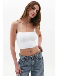 Jacquard Strapless Sleeveless Top - WHITE - 1