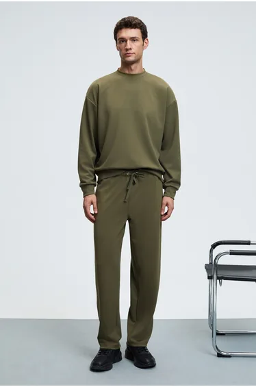 GRIMELANGE GRIFFIN Men's Drawstring Waist Elastic Metal Eyelet Detailed Khaki Sweatpants