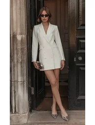 Cream Double Breasted Blazer Mini Dress - 3