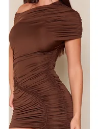 Chocolate Soft Jersey Seam Detail Bodycon Dress - 3
