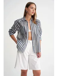 Mixray Striped Poplin Shirt with Pocket - 2