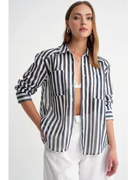 Mixray Striped Poplin Shirt with Pocket