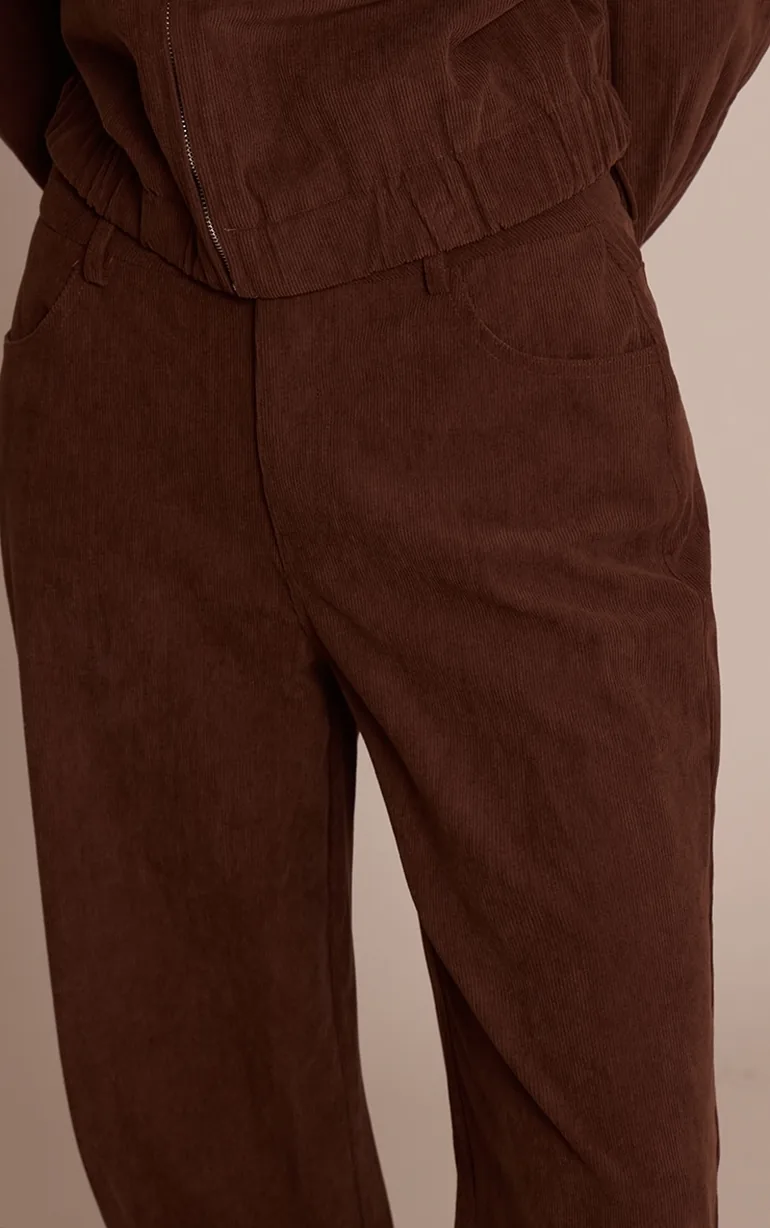 Dark Brown Cord Straight Leg Trousers - 3