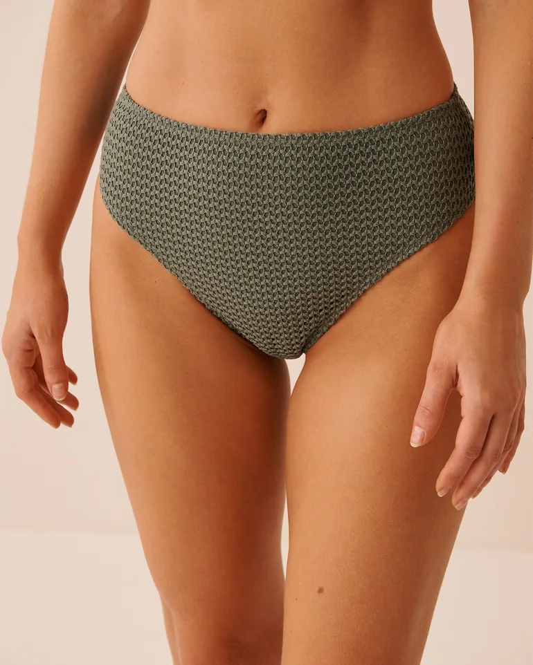 EARTHY GREEN High Waist Crochet Cheeky Bikini Bottom - 1