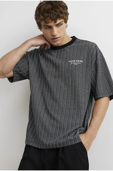 Black Cotton Stripe Maison T-shirt