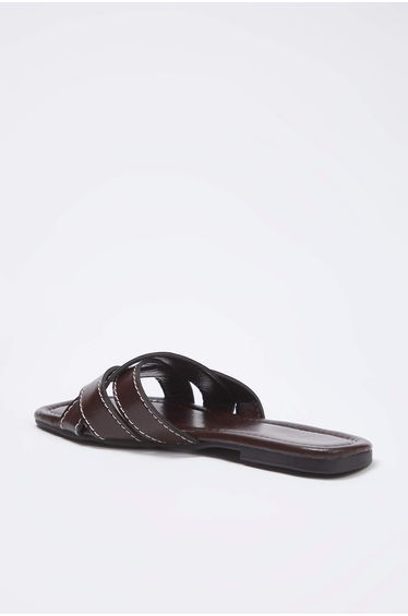 Dark Brown Contrast Thread Detailed Women's Slippers product thumbnail 4