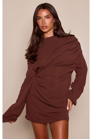 Chocolate Chiffon Drape Bodycon Dress product thumbnail 2