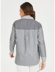 Oversized Longline Striped Shirt with Dropped Shoulder - 3