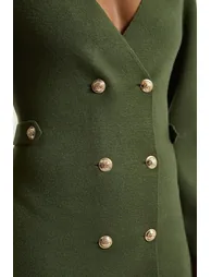 Wool Look Military Double Breasted Knitted Dress - 1