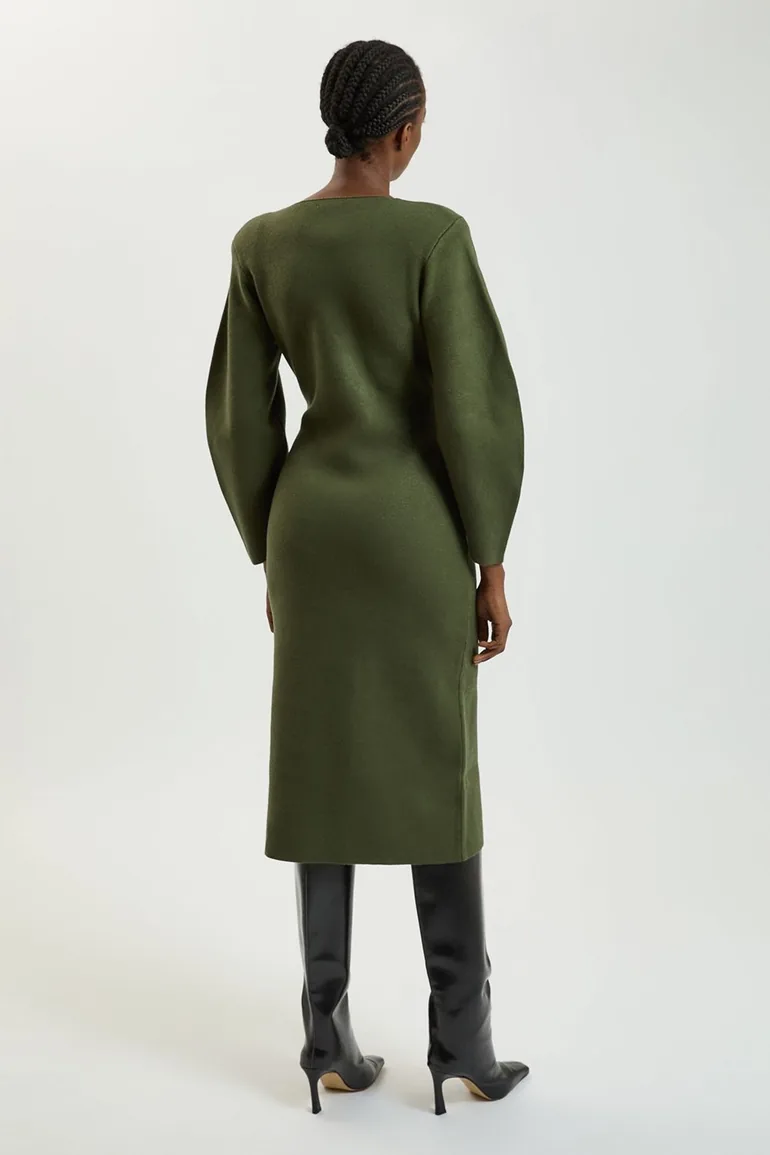 Wool Look Military Double Breasted Knitted Dress - 2