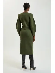 Wool Look Military Double Breasted Knitted Dress - 2