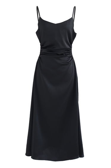 Cutout Waist Textured Cami Dress in Black product thumbnail 4