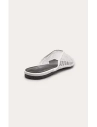 White Fishnet V Cut Mule Ballet Flats - 3