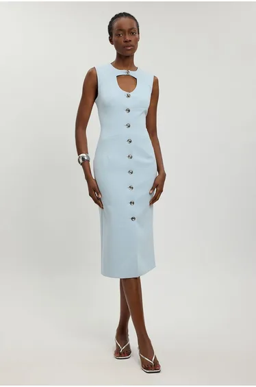 Compact Stretch Button Tailored Midi Dress