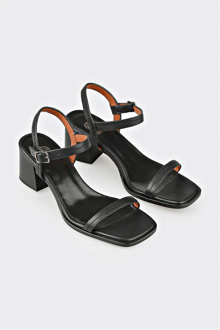 Black Leather Women's Sandals - 1
