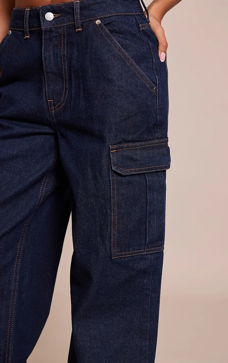 Tall Indigo Wide Leg Cargo Jeans - 3
