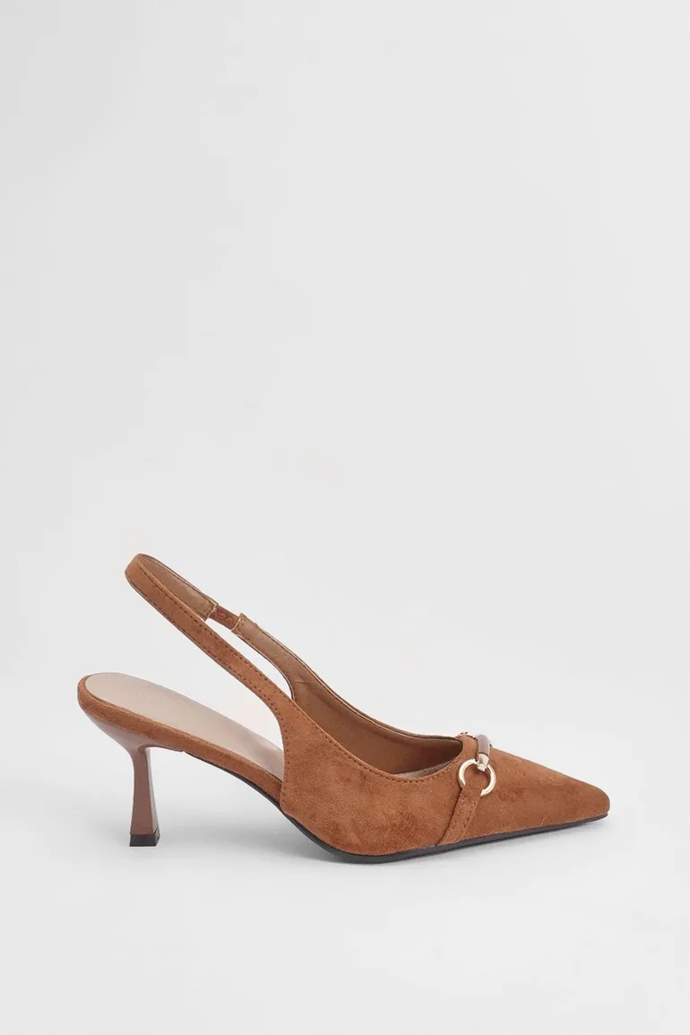 AmeliaFaux Suede Snaffle Detail Kitten Heel Slingback Court Shoes
