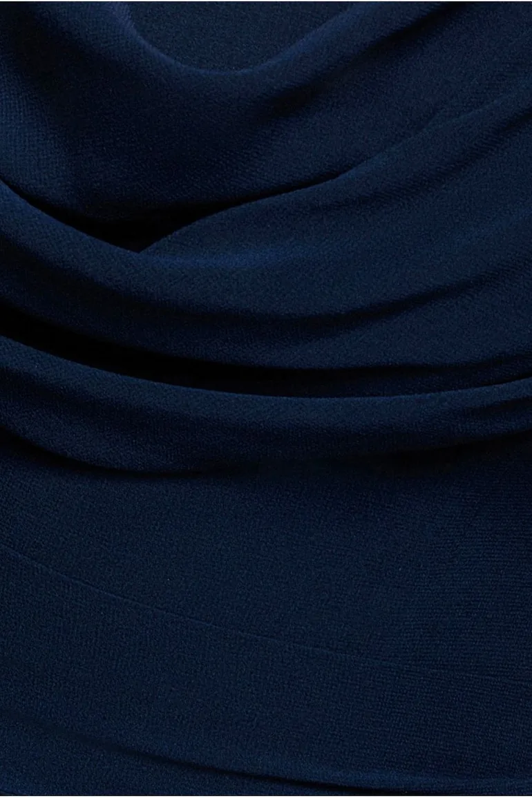 Chiffon Cowl Off Shoulder Wing Tiered Midi Dress - Navy Blue by Goddiva - 4