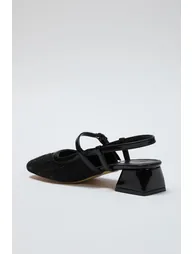 Black Tweed Block Heel Square Toe Mary Jane Classic Heeled Shoes - 5