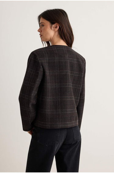 Brown Plaid Ornamental Closure Cashmere Jacket product thumbnail 4