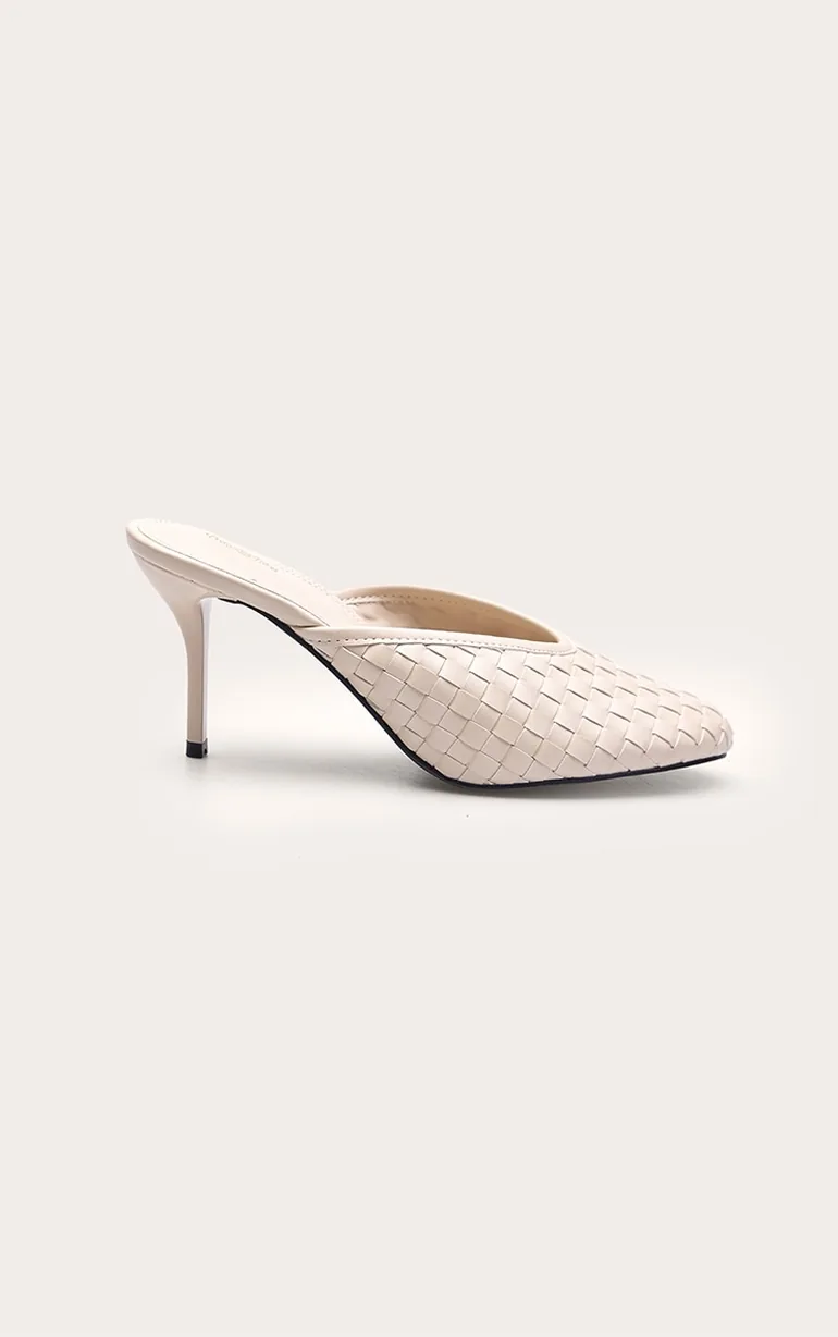 Cream Hand Woven Round Toe Mule - 1