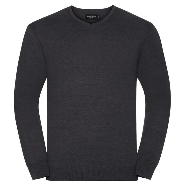Russell Collection Mens V-Neck Knitted Pullover Sweatshirt - Charcoal Marl