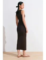 Dilvin Sleeveless Bodycon Midi Dress With Accessory Detail - 2