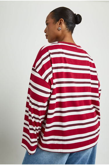 Plus Stripe Long Sleeve Oversized T-Shirt - red product thumbnail 3