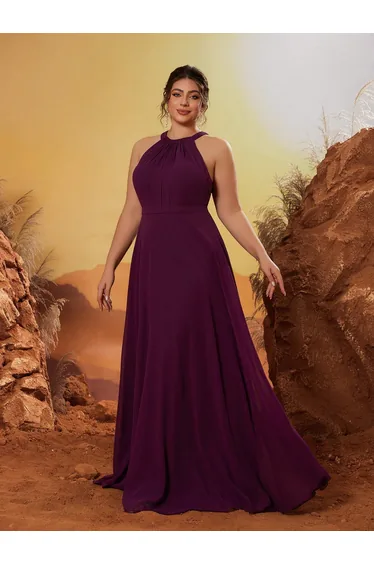Leely Plus Women's Elegant Round Neck Sleeveless Party Dress
