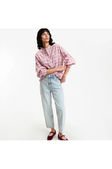 Checked Crew Neck Shirt with Long Sleeves