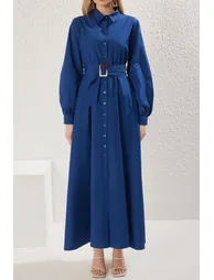 Saxon Blue Woven Shirt Dress - 2