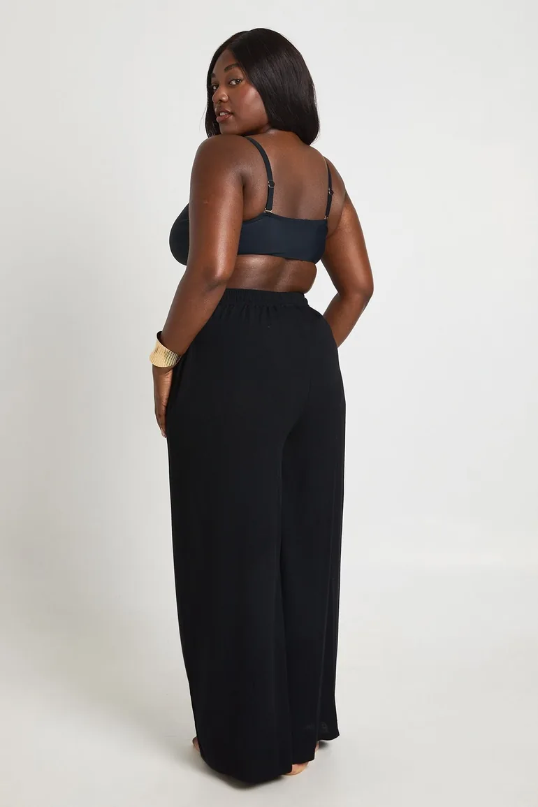 Plus Essentials Oversized Linen Look Trousers - black - 1