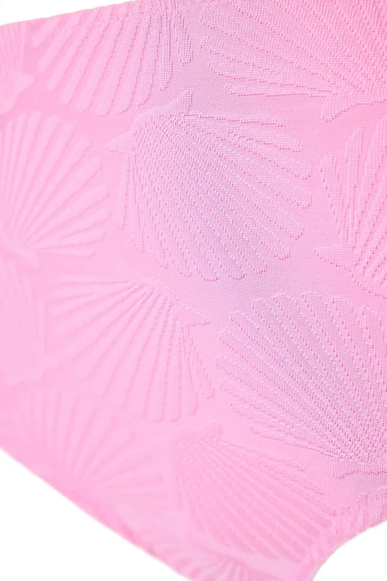 Pink Seashell Textured Fabric High Waist Plus Size Bikini Bottom - 5