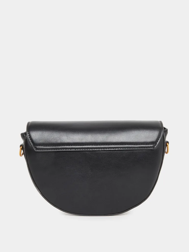 Solid Half Moon Saddle Bag with Flap Front - 2