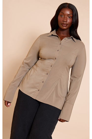 Plus Brown Chiffon Fitted Shirt
