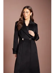 Black Wide Collar Button Front Occasion Maxi Coat - 1