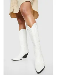 Knee High Western Cowboy Boots - white - 1