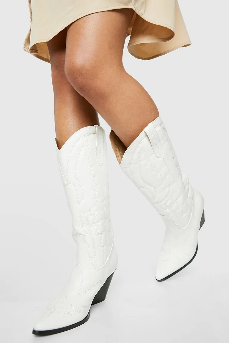 Knee High Western Cowboy Boots - white