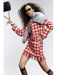 Red Check Boucle Tailored Skirt