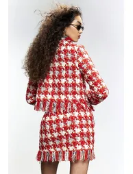 Red Check Boucle Tailored Skirt - 2