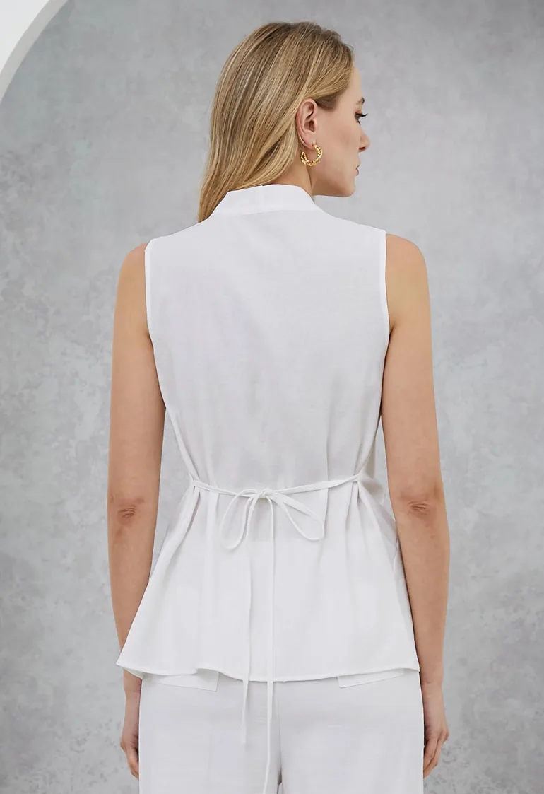 Knot Front Tie-Back Sleeveless Top in White - 2