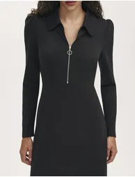 Elvira Ponte Jersey Zip Front Midi Dress - 7