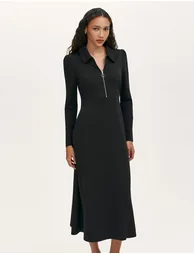 Elvira Ponte Jersey Zip Front Midi Dress