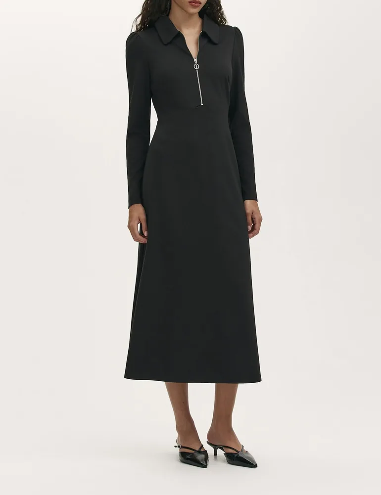 Elvira Ponte Jersey Zip Front Midi Dress - 5