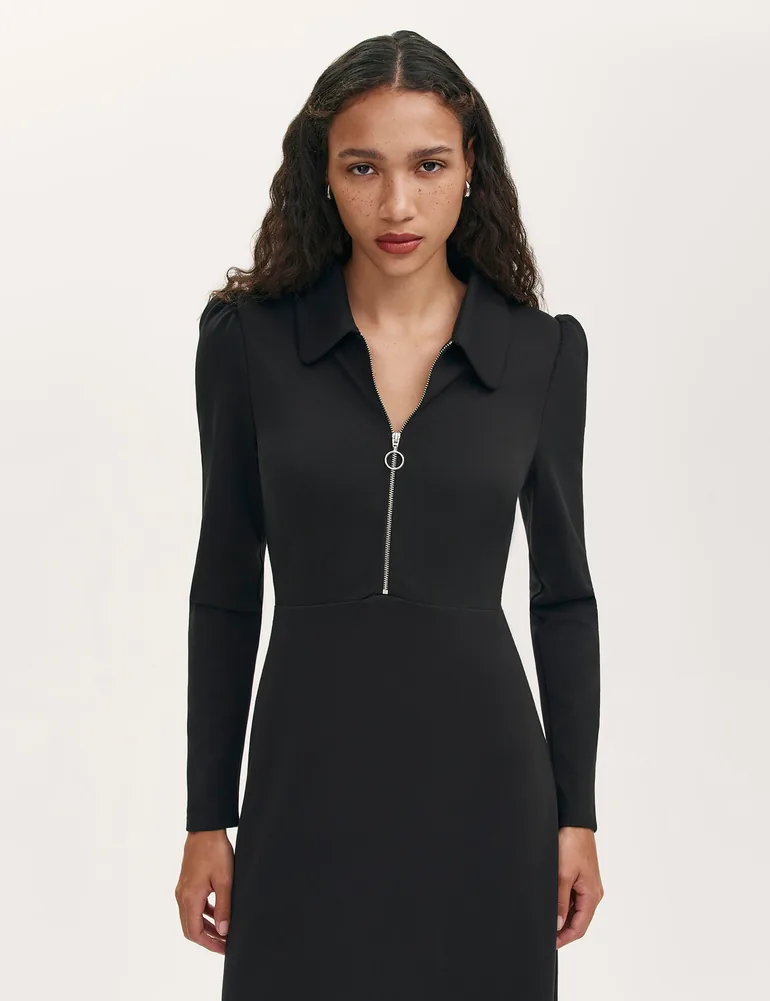 Elvira Ponte Jersey Zip Front Midi Dress - 6