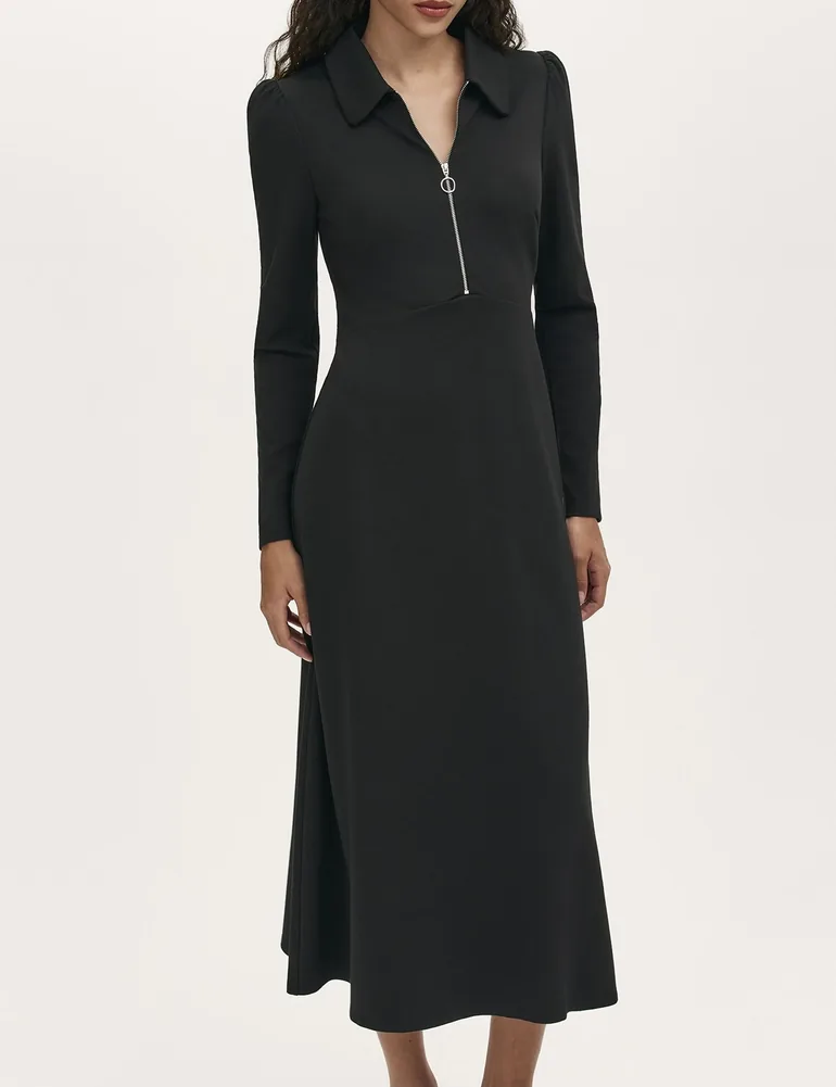 Elvira Ponte Jersey Zip Front Midi Dress - 1
